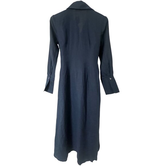 New J. McLaughlin Linen Orla Midi Dress XS Navy Blue Minimalist Resortwear - Picture 6 of 10